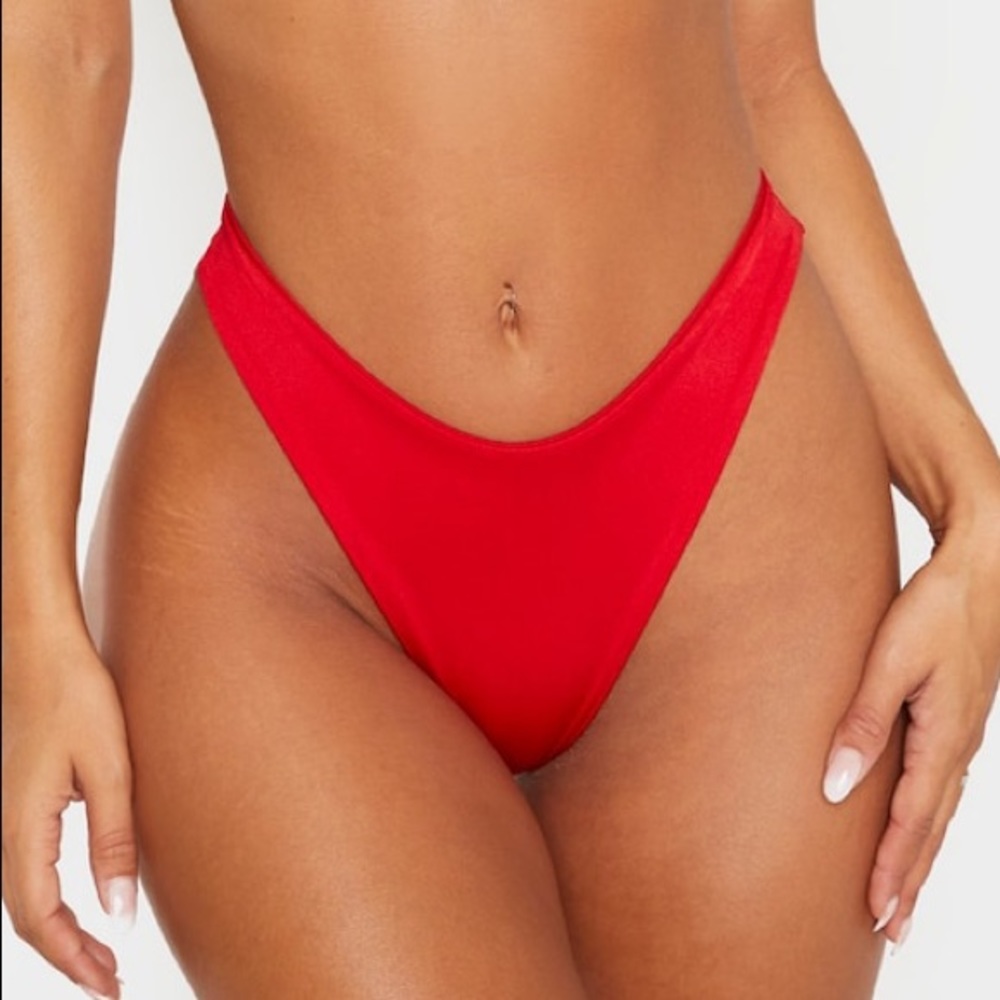 Red Super High Leg Brazilian Bikini Bottoms